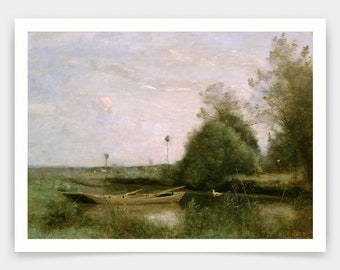 Jean Baptiste Camille Corot,A Pond in Mortain,art prints,Vintage art,canvas wall art,famous art prints,V4329