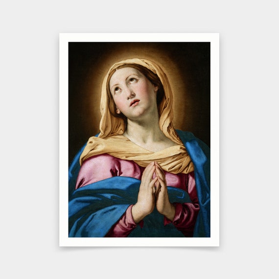 サッソフェラートの祈りの乙女(1640-50) プリント サッソフェッラート、祈りの聖母、アートプリント、ビンテージアート