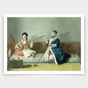Jean Etienne Liotard,Monsieur Levett and Mademoiselle Helene Glavany in Turkish Costumes,art prints,Vintage art,canvas wall art,V4311