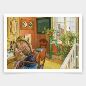 Carl Larsson, The Letter Writing, 1912, impresiones de arte, arte vintage, arte de pared de lienzo, grabados de arte famosos, V3296