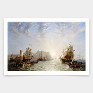 John Wilson Carmichael,Shipping off Scarborough,art prints,Vintage art,canvas wall art,famous art prints,V1777