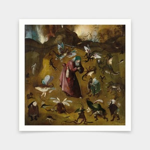 Hieronymus Bosch, La tentación de San Antonio, Lanschot, grabados de arte, arte vintage, arte de pared de lienzo, grabados de arte famosos, V7140