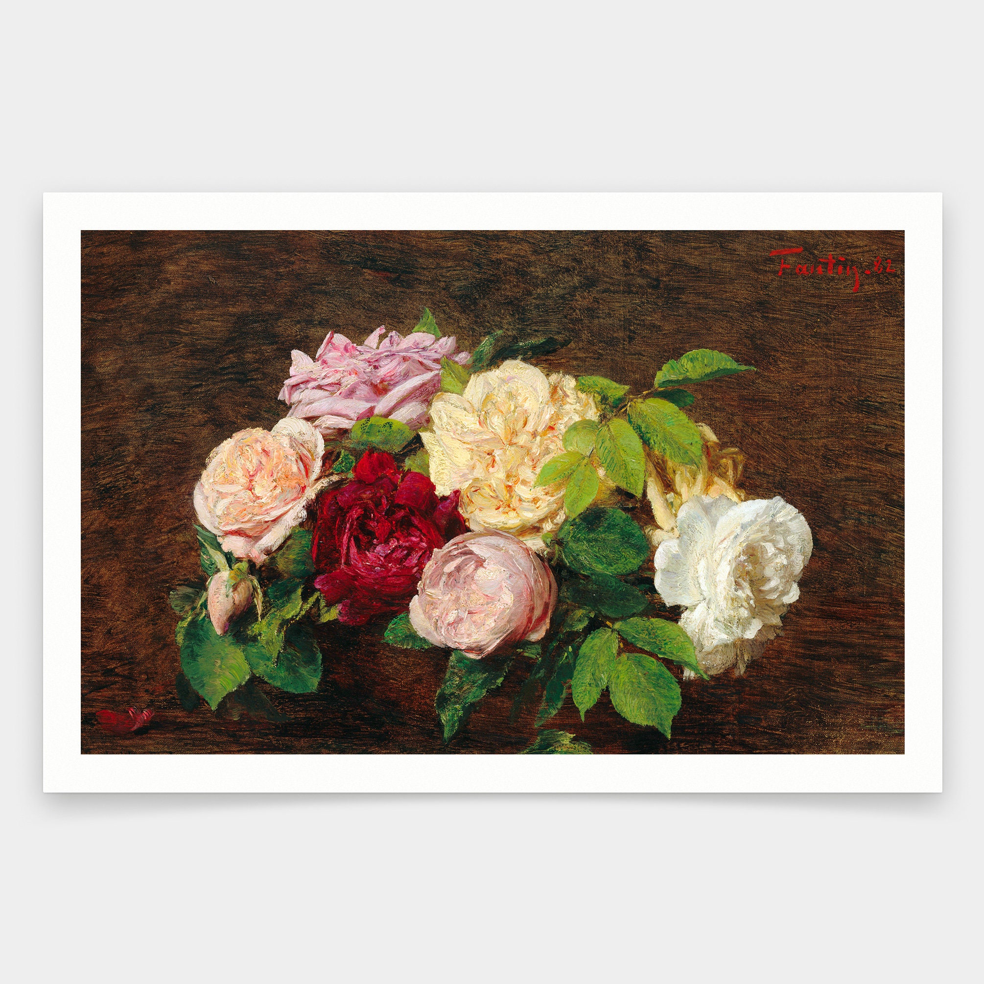 Henri Fantin-Latour、Petites roses Henri Fantin-latour,roses De Nice on a Table,art Prints,vintage