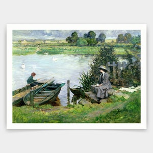 Albert Chevallier Tayler,The Thames at Benson,art prints,Vintage art,canvas wall art,famous art prints,V3009