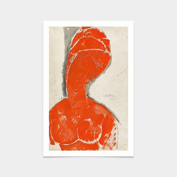 Amedeo Modigliani,Female Bust in Red,1915,art prints,Vintage art,canvas wall art,famous art prints,V2210