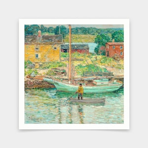 Childe Hassam,Oyster Sloop, Cos Cob,art prints,Vintage art,canvas wall art,famous art prints,q2623