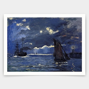 Claude Monet,A Seascape, Shipping by Moonlight,art prints,Vintage art,canvas wall art,famous art prints,V3375