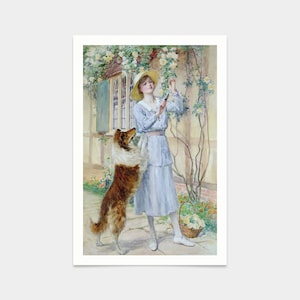 William Henry Margetson,Picking Roses,art prints,Vintage art,canvas wall art,famous art prints,V2926