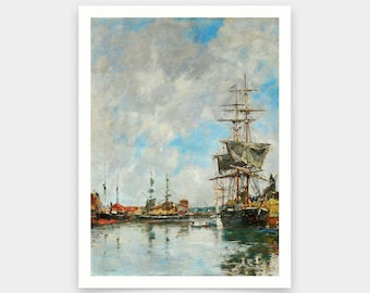 Eugene Boudin, El muelle de Deauville, 1891, grabados de arte, arte vintage, arte de pared de lienzo, grabados de arte famosos, V5652