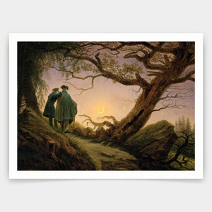 Caspar David Friedrich,Two Men Contemplating the Moon,1830,Kunstdrucke,Vintage Kunst,Leinwand Wandkunst,berühmte Kunstdrucke,V3314