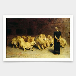 Briton Riviere, Daniel en la guarida de los Leones, impresiones de arte, arte vintage, arte de pared de lienzo, grabados de arte famosos, V1065