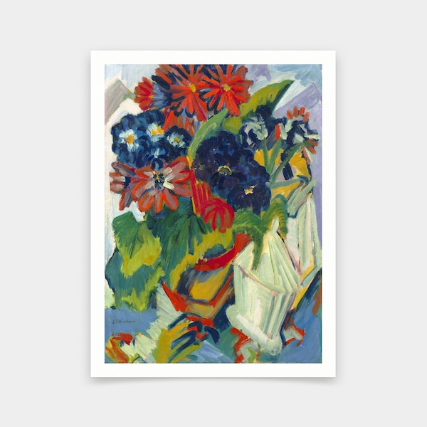 Ernst Ludwig Kirchner ,Blumentopf und Zuckerdose,Blumen,art prints,Vintage art,canvas wall art,famous art prints,V5637