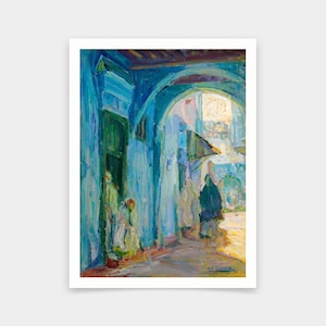 Henry Ossawa Tanner, Calle en Tánger, grabados de arte, arte vintage, arte de pared de lienzo, grabados de arte famosos, V6001
