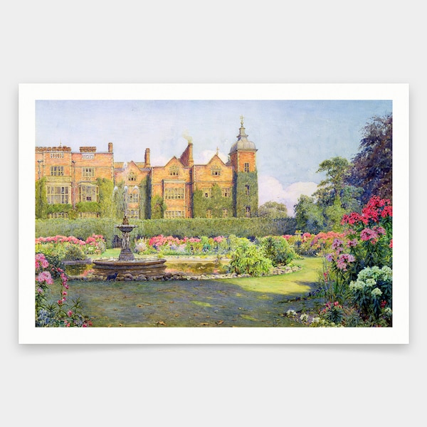 Ernest Arthur Rowe,West Front And Gardens Of Hatfield,art prints,Vintage art,canvas wall art,famous art prints,V1272