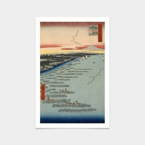Hiroshige, Minami-shinagawa samezu kaigan, båt bland vassen, japansk målning, konsttryck, Vintagekonst, canvastavla, kända konsttryck, V2551