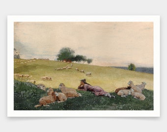 Winslow Homer,shepherdess Of Houghton Farm,art prints,Vintage art,canvas wall art,famous art prints,V2155