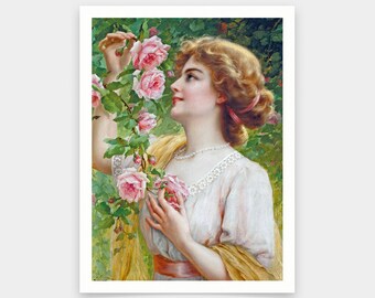 Emile Vernon,Fragrant roses,art prints,Vintage art,canvas wall art,famous art prints,V5629