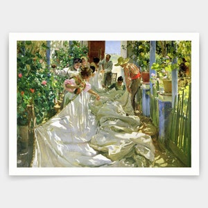 Joaquin Sorolla y Bastida,Mending the Sail,art prints,Vintage art,canvas wall art,famous art prints,V4358