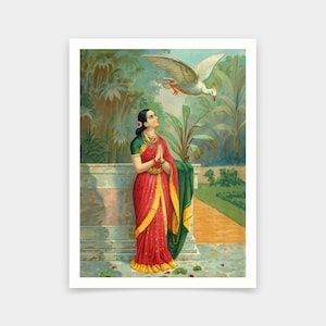 Raja Ravi Varma,Swan messenger,Hamsa Damayanti Samvad,art prints,Vintage art,canvas wall art,famous art prints,V6675