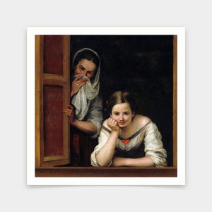 Bartolome Esteban Murillo,Two Women at a Window, 1660,art prints,Vintage art,canvas wall art,famous art prints,V6970