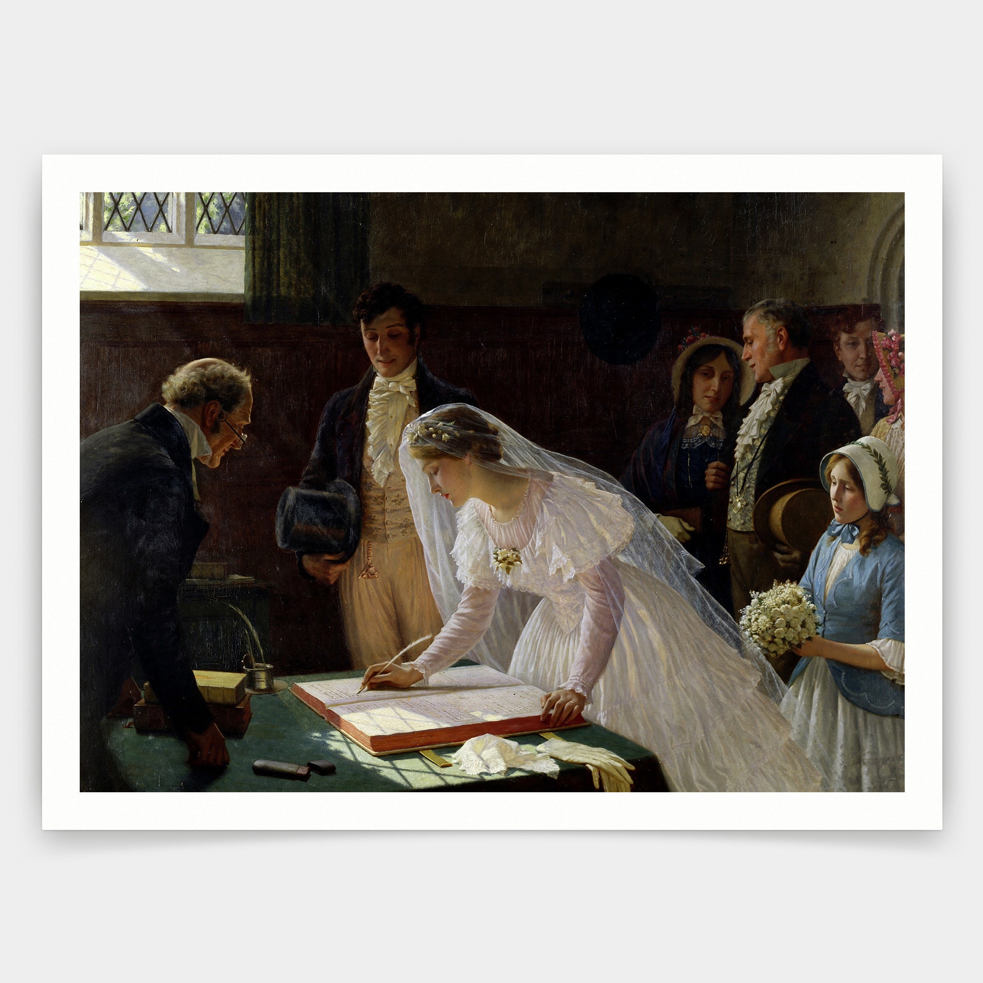 Edmund Blair Leighton,The Wedding Register, 1920,art prints,Vintage art,canvas wall art,famous art prints,V3555