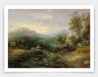 Thomas Gainsborough,Mountain Landscape with Bridge,art prints,Vintage art,canvas wall art,famous art prints,V5034