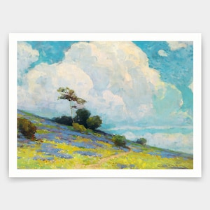 Ludovit Cordak,Landscape, Hillside grassland scenery, blue sky and white clouds,art prints,Vintage art,canvas wall art,famous art ,V4577