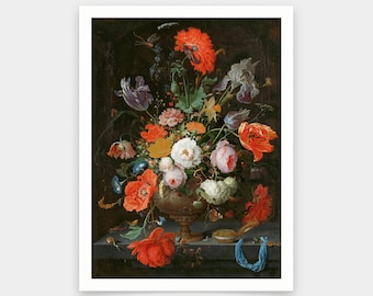 アブラハム・ミニョン：花と時計のある静物画（1660年頃 - 1679年頃