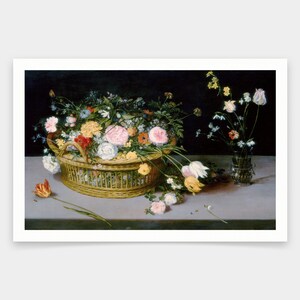 Jan Brueghel de Oude, Bloemen in een mand en een vaas, kunstprints, Vintage kunst, canvas kunst aan de muur, beroemde kunstprints, q1756