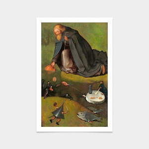 Hieronymus Bosch,La tentación de San Antonio,Nelson-Atkins,fragmento,grabados de arte,arte vintage,arte mural de lienzo,grabados de arte famosos,q2247