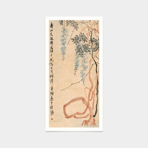 Qi Huang,Wisteria canvas,Chinese Flower prints,japanese print,art prints,Vintage art,canvas wall art,famous art prints,vertical,V7515