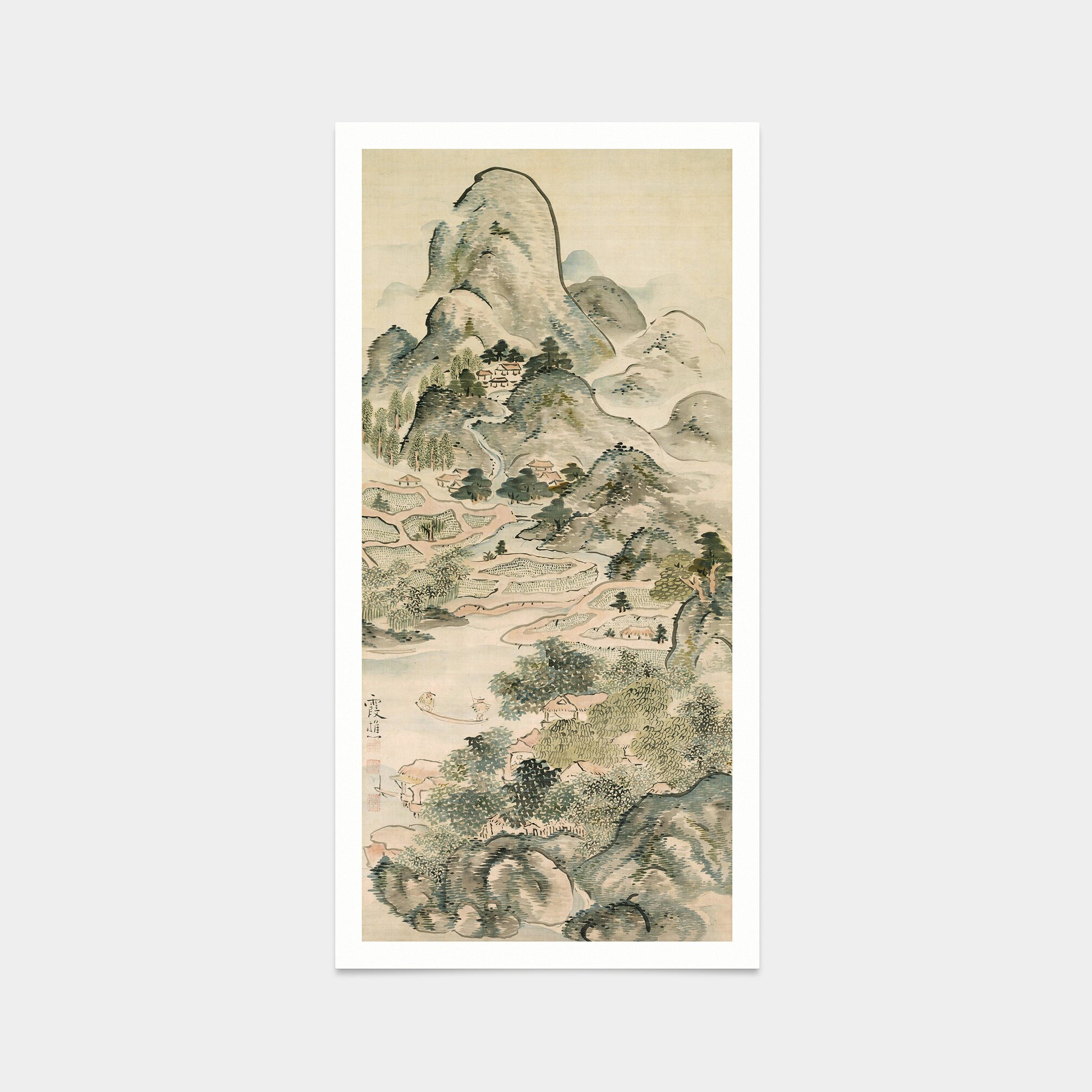 絵画 springtime Thaw Ike Taiga,fishing in Springtime,japanese Print,japanese