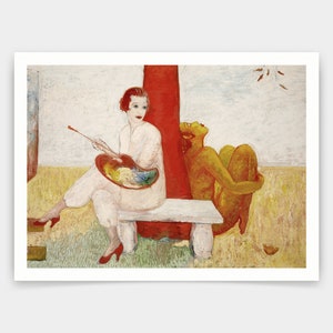 Florine Stettheimer,Self-portrait with Palette, Painter and Faun,art prints,Vintage art,canvas wall art,famous art prints,V3729