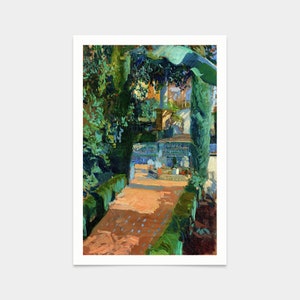 Joaquin Sorolla,Court of the Dances, Alcazar, Sevilla,1910,art prints,Vintage art,canvas wall art,famous art prints,V2637