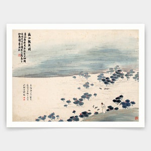 Qi Baishi,Lotus pond fish watching,Chinese painting,art prints,Vintage art,canvas wall art,famous art prints,V4904