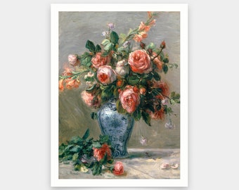 ルノワール「花瓶の中のバラ」ファインアートプリント：ポスターまたは
