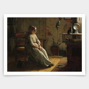 Eastman Johnson,The Pets,Portrait of peasant girl,art prints,Vintage art,canvas wall art,famous art prints,V3518