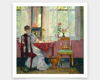 Gari Melchers,Writing,woman writing by the window,art prints,Vintage art,canvas wall art,famous art prints,V7075