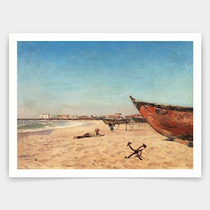 António Carvalho de Silva Porto,Playa de los pescadores,Póvoa de Varzim,grabados de arte,Arte vintage,Arte mural de lienzo,Grabados de arte famosos,q776