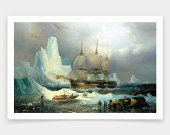 Francois Musin,HMS Erebus in the Ice,art prints,Vintage art,canvas wall art,famous art prints,V1349