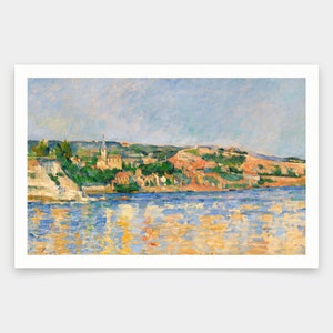 Paul Cézanne, Paul Cézanne, Dorp aan de rand van het water, Village au bord de l'eau, kunst prints, Vintage kunst, canvas kunst aan de muur, beroemde kunst print, q2038