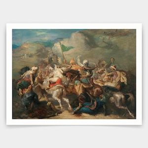 Theodore Chasseriau,Battle Of Arab Horsemen Around A Standard,art prints,Vintage art,canvas wall art,famous art prints,V5012