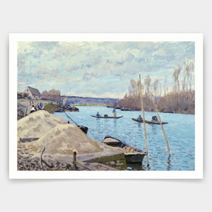 Alfred Sisley,The Seine at Port-Marly, Piles of Sand,art prints,Vintage art,canvas wall art,famous art prints,V3099