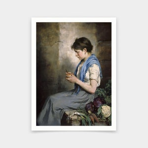 Axel Ender,Girl with vegetables,girl peeling potatoes,art prints,Vintage art,canvas wall art,famous art prints,V5385