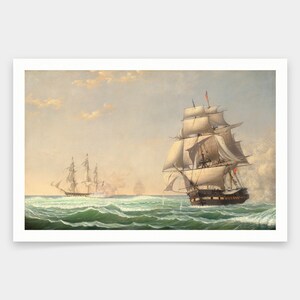 Fitz Henry Lane,The United States Frigate President Engaging the British Squadron,art prints,Vintage art,canvas wall,famous art prints,V1338