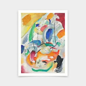 Puede incluir: Pintura abstracta con una mezcla de colores que incluyen azul, verde, naranja, rojo y blanco. La pintura presenta formas geométricas y líneas.