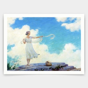 Charles Courtney Curran,Girl with Fluttering Scarf,art prints,Vintage art,canvas wall art,famous art prints,V3329