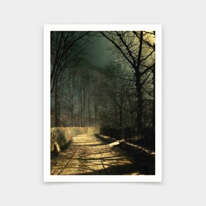John Atkinson Grimshaw, A Moonlit Lane, art prints, Vintage kunst, canvas kunst aan de muur, beroemde kunst prints, V6199