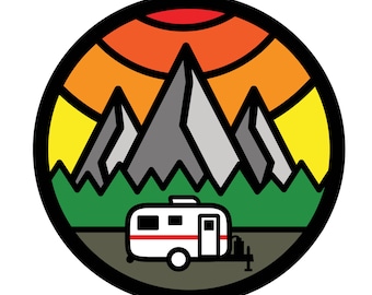 Scamp 16ft Mountain Thicklines Art Custom Tire Cover