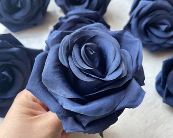 Artificial Wedding Flowers, Navy Blue & Ivory Double Foam Rose Buttonhole
